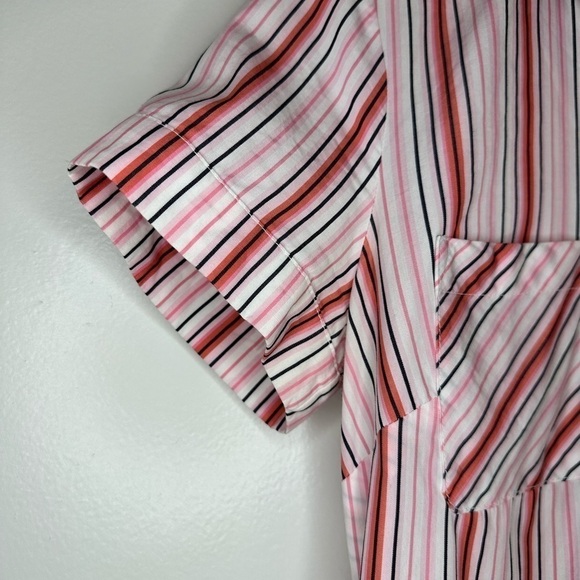 Tommy Hilfiger shirt dress cotton vertical stripe pink white button down belted - Picture 7 of 15
